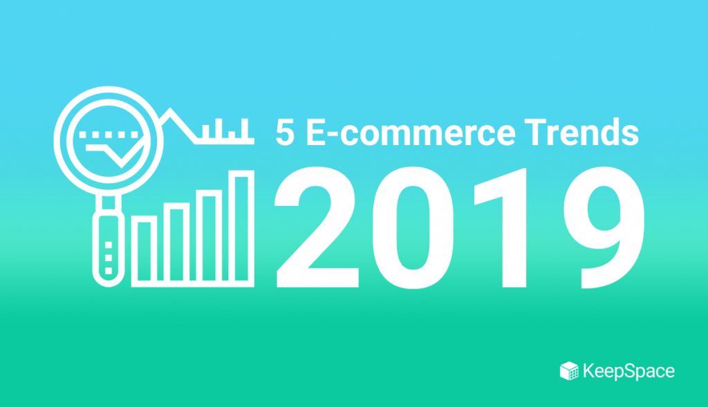image of gradient and statistical icon with shortened blog title 5 ecommerce trends 2019
