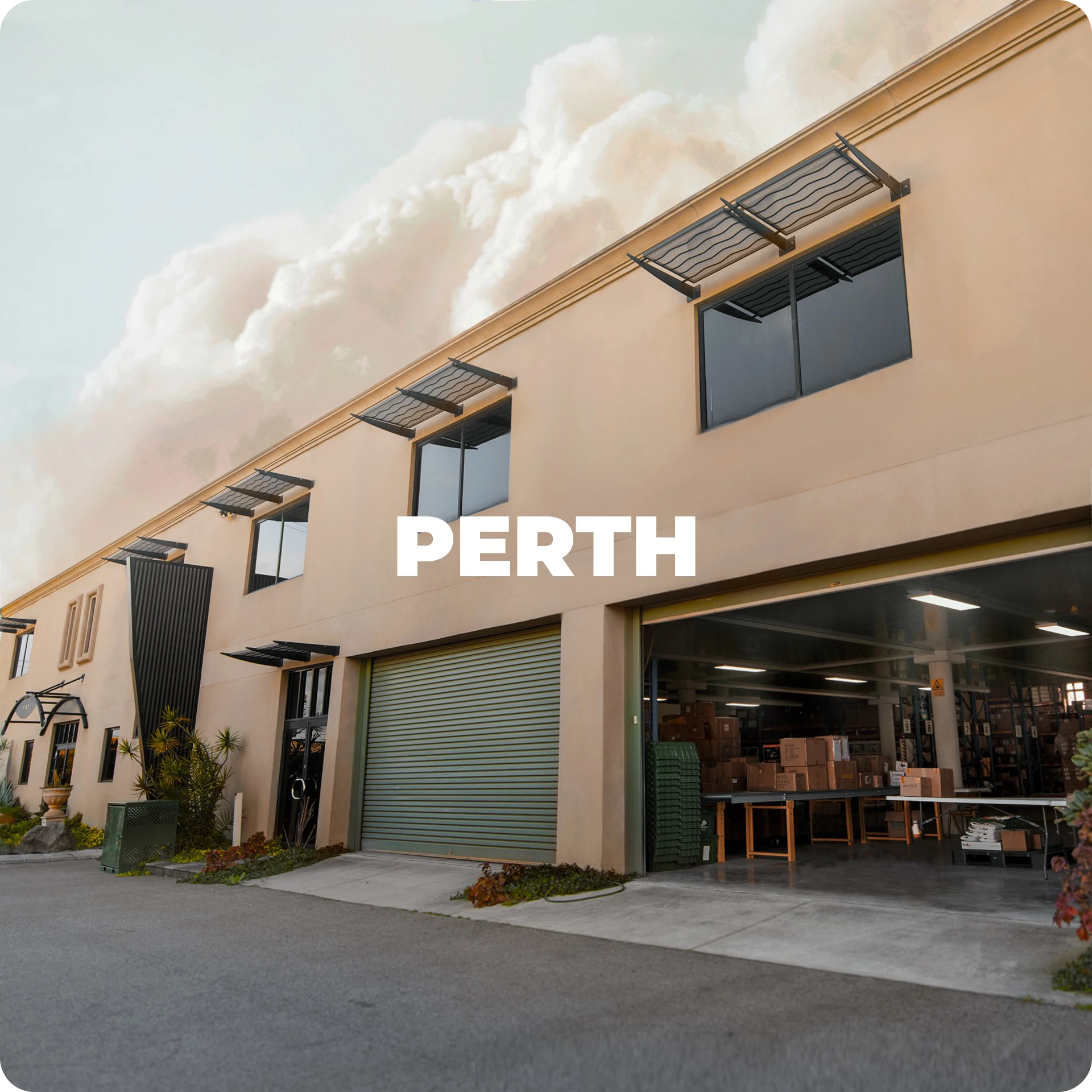 The Perth warehouse of KeepSpace 3PL, with the roller doors open.
